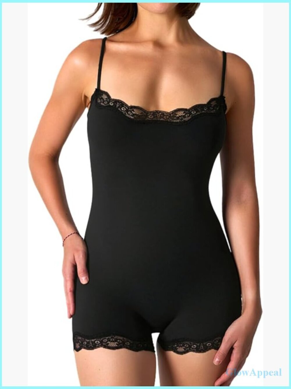 Ultra Soft Spaghetti Strap Lace Trim Shorts Romper Bodysuit Jumpsuit